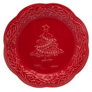 Тарілка десертна червона з рельєфним малюнком "Різдво"