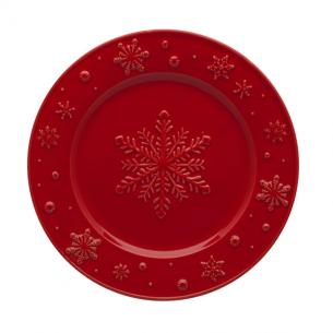 Тарілка десертна червона з опуклим малюнком "Сніжинки"