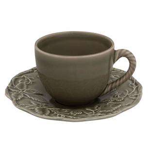 Чашка чайна з блюдцем сіро-зеленого кольору "Артишок та птах"