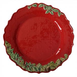 Блюдо червоне з хвилястим краєм "Різдвяна гірлянда"