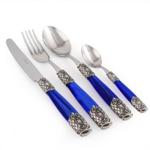 Набір столових приладів із витонченими синіми ручками Queen