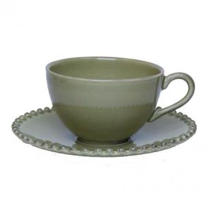 Чайна чашка із блюдцем оливкового кольору Pearl