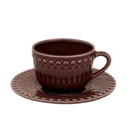 Чашка чайна із блюдцем шоколадного кольору "Фантазія"