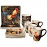 Набір з 4-х великих керамічних чайних кухлів із зображеннями яскравих птахів "Золотий півень" Certified International  - фото
