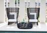 Чорне балконне крісло з візерунковим плетінням і м'яким білим сидінням SPA Skyline Design  - фото