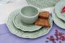Сіро-зелена чайна чашка з блюдцем з рельєфним декором "Артишок та птах" Bordallo  - фото
