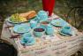 Чайна чашка з блюдцем із бірюзової кераміки з рельєфом "Фантазія" Bordallo  - фото