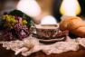 Кавова чашка з блюдцем із квітковим малюнком у стилі Прованс Royal Family  - фото