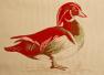 Бежева гобеленова скатертина з червоною облямівкою та зображенням птахів "Качечки" Emilia Arredamento  - фото